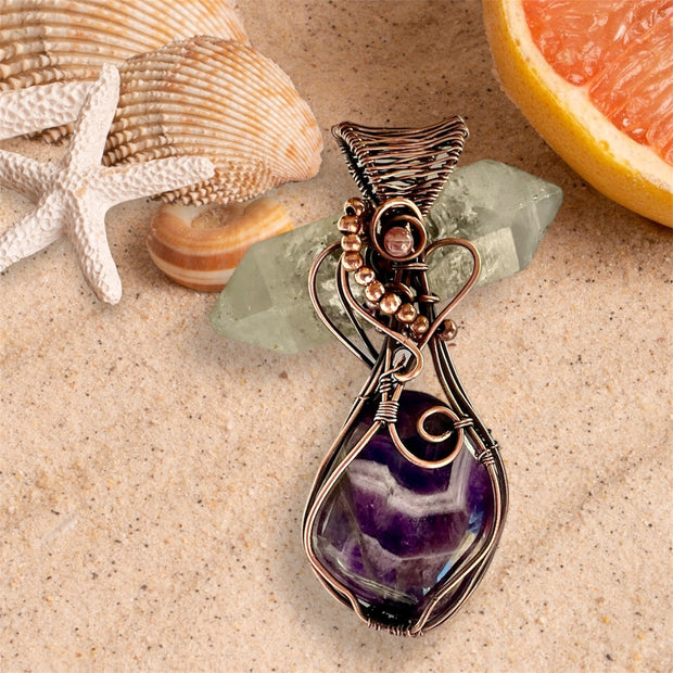 Chevron Amethyst Pendant with Pink Tourmaline