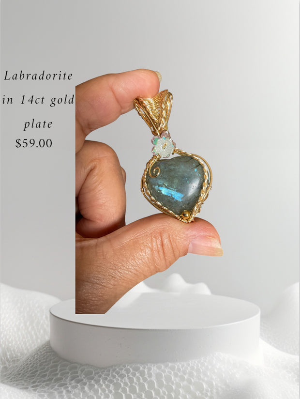 Labradorite Heart Wire Wrapped Pendant