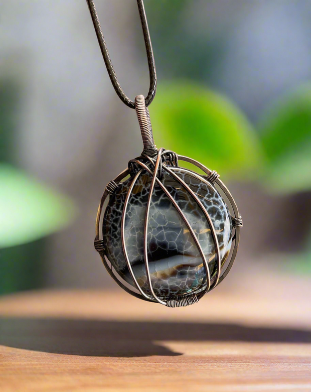 Black Fire Agate Wire Wrapped Pendant - Connie’s Crystals 