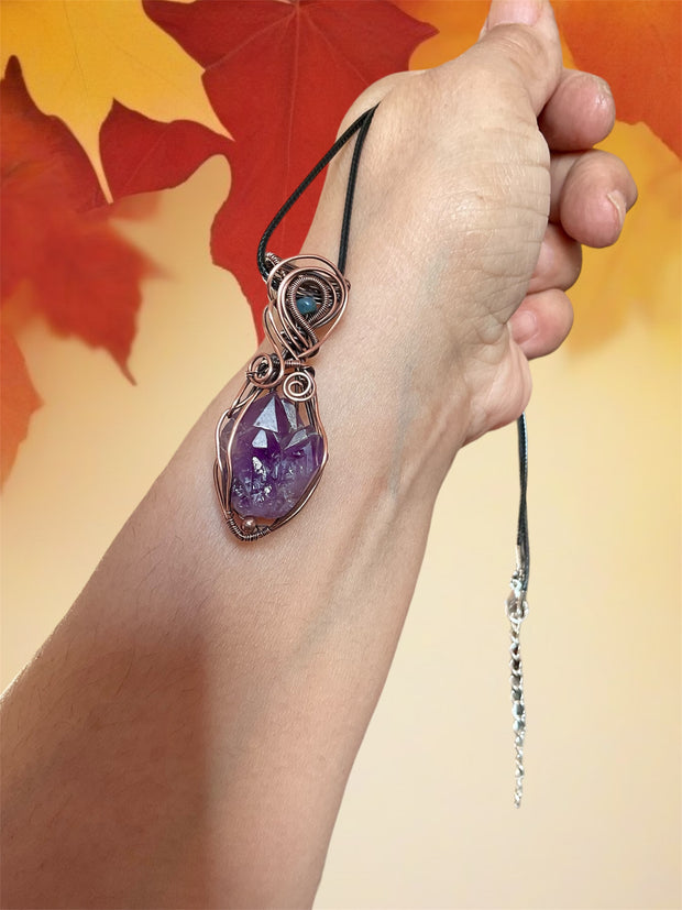 Amethyst Elestial Pendant with Ethiopian Opal Accent