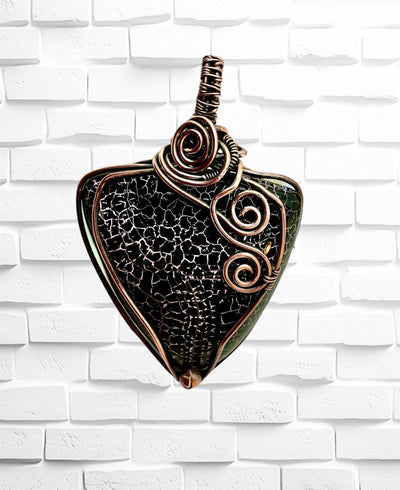 Black Fire Agate Wire Wrapped Pendant