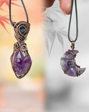 Amethyst Elestial Pendant with Ethiopian Opal Accent