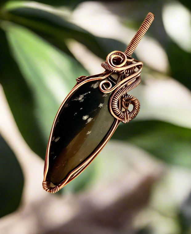 Snowflake Obsidian Wire Wrapped Pendant