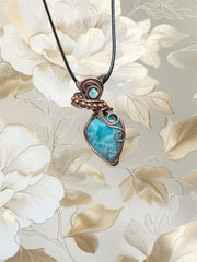 Larimar Wire Wrapped Pendants with Ethiopian Opal Accents