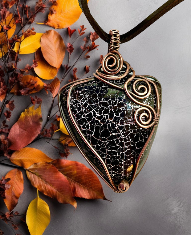 Black Fire Agate Wire Wrapped Pendant