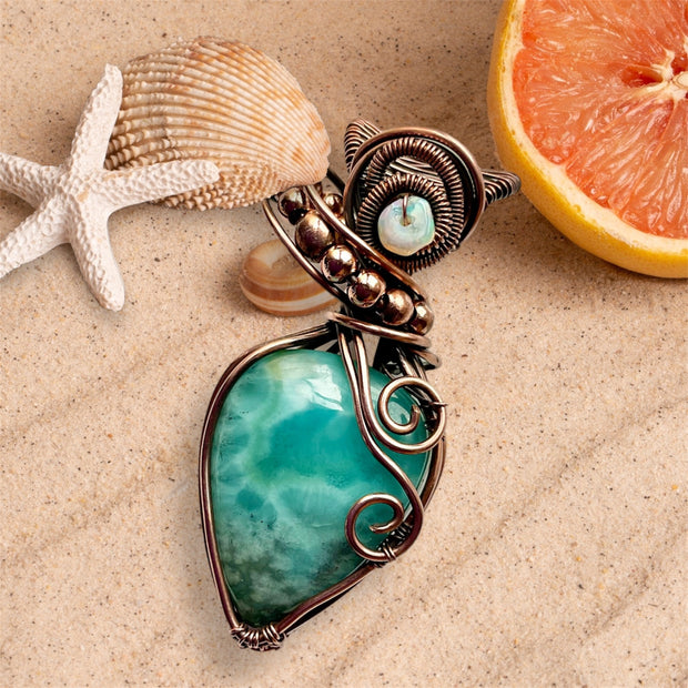 Larimar Wire Wrapped Pendants with Ethiopian Opal Accents