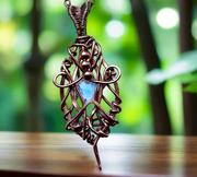 Rainbow Moonstone Wire Wrapped Pendant