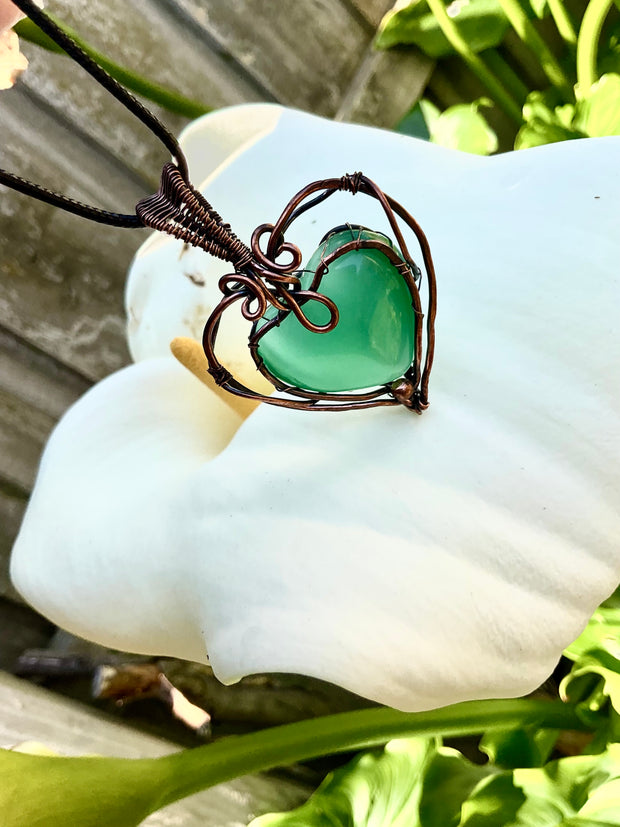 Green Cat’s Eye Heart Shaped Pendant