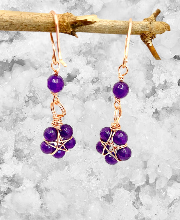 Amethyst Pentagram Wire Wrapped Earrings