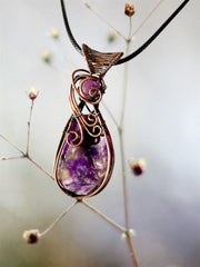 Charoite Wire Wrapped Pendants With Amethyst Accent