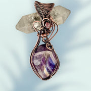 Chevron Amethyst Pendant with Pink Tourmaline