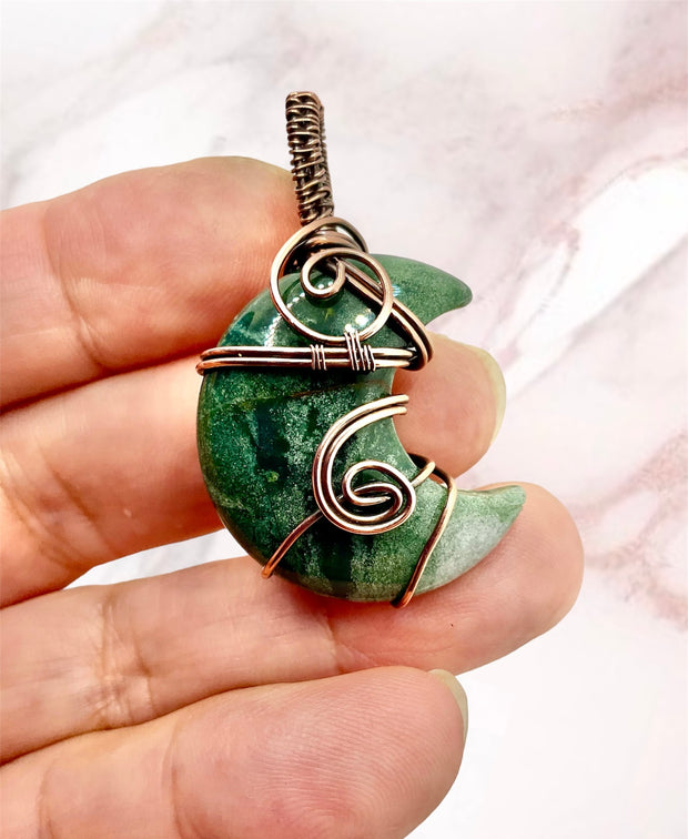 Moss Agate Crescent Moon Pendant