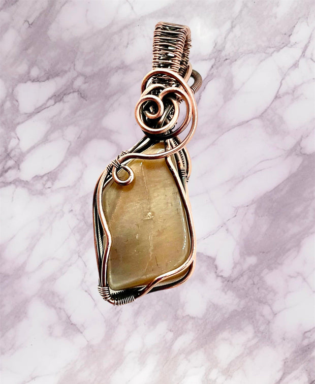 Peach Moonstone Wire Wrapped Pendant