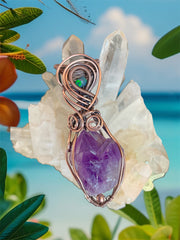 Amethyst Elestial Pendant with Ethiopian Opal Accent