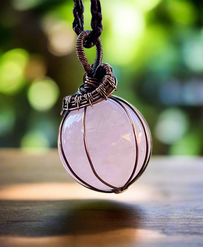 Rose Quartz Wire Wrapped Orb Pendant