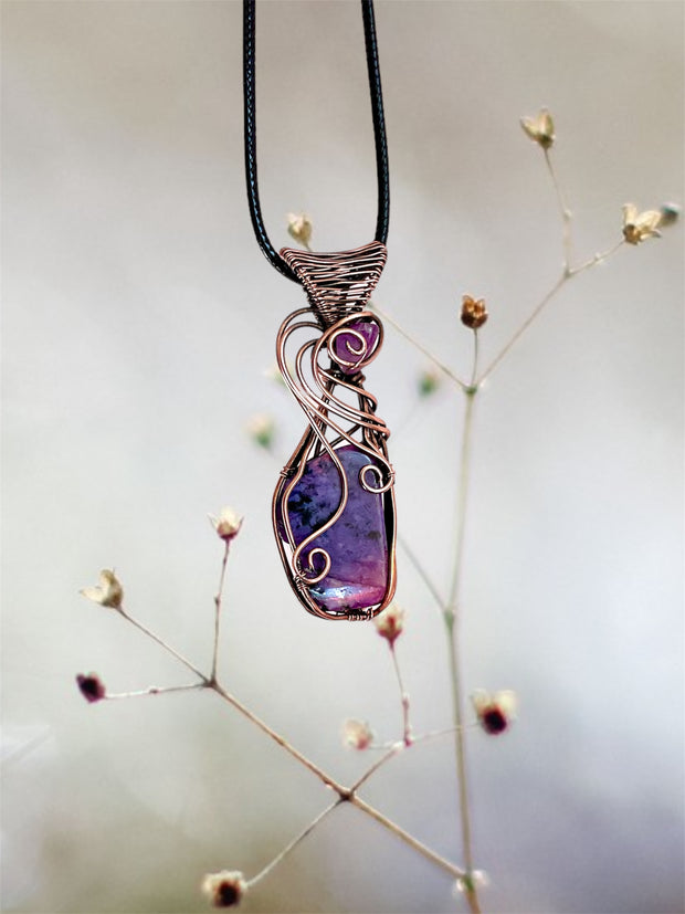 Charoite Wire Wrapped Pendants With Amethyst Accent