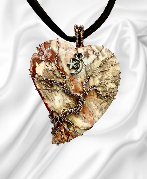 Mexican Lace Agate Tree of Life Pendant