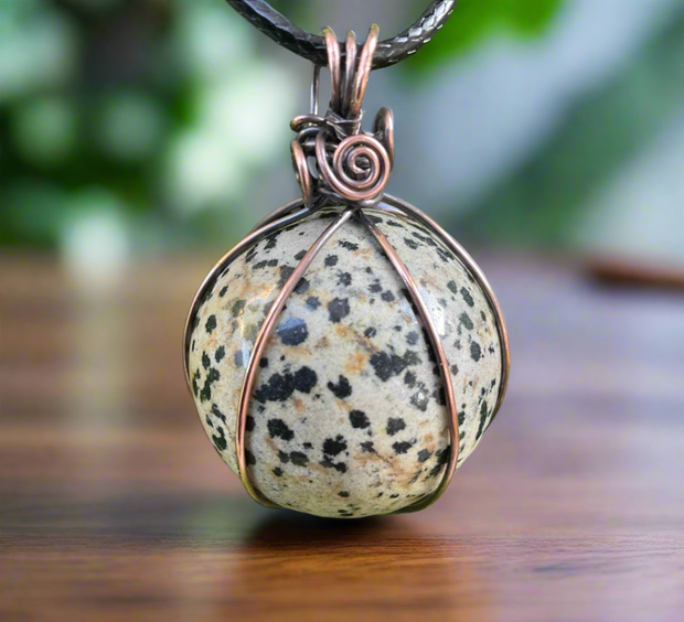 Dalmatian Jasper Wire Wrapped Orb Pendant