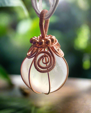 Selenite Gemstone Orb Wire Wrapped Pendant