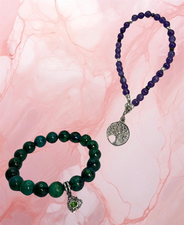 Chrysocolla Stretch Bracelet & Amethyst Anklet