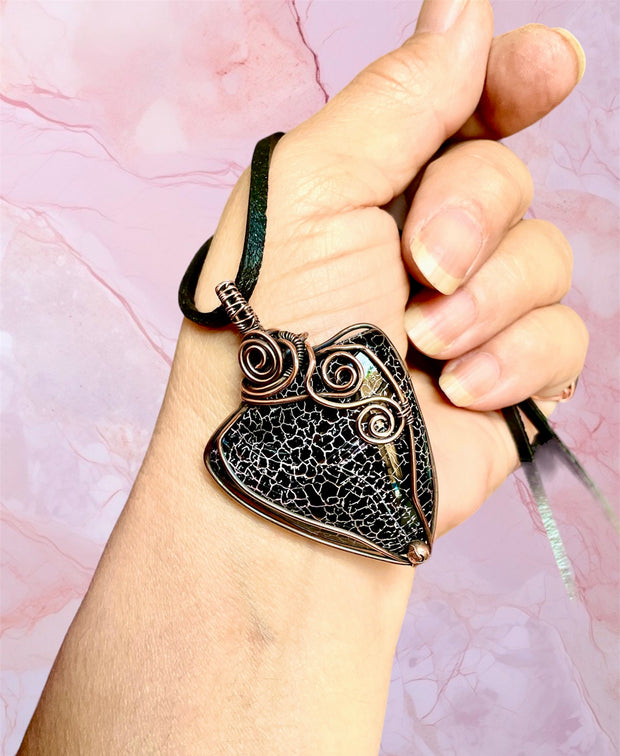 Black Fire Agate Wire Wrapped Pendant