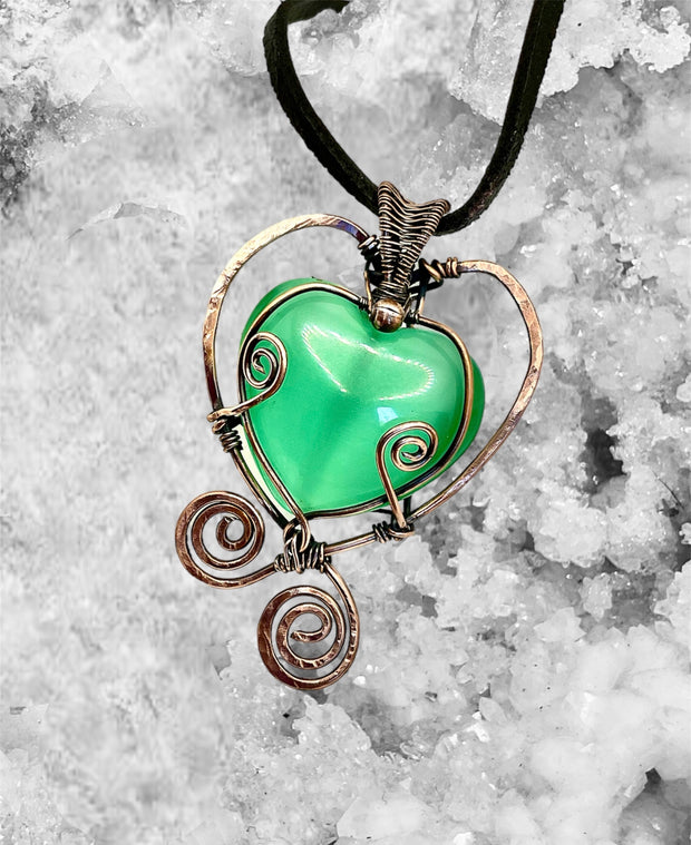 Green Cats Eye Heart Pendant