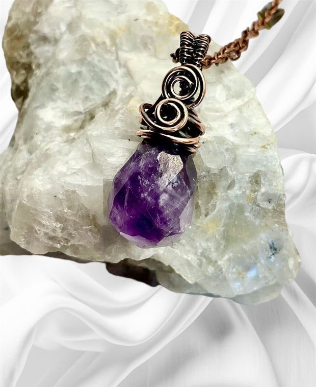 Amethyst Wire Wrapped Faceted Pendant