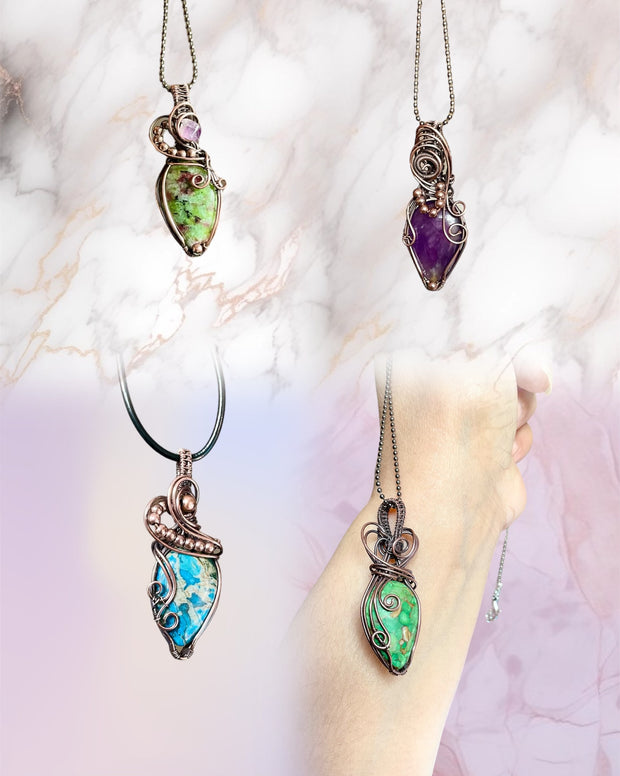 Pear Shaped Crystal Wire Wrapped Pendants