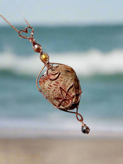 Coral Fossil Pendant with Fresh Water Pearls