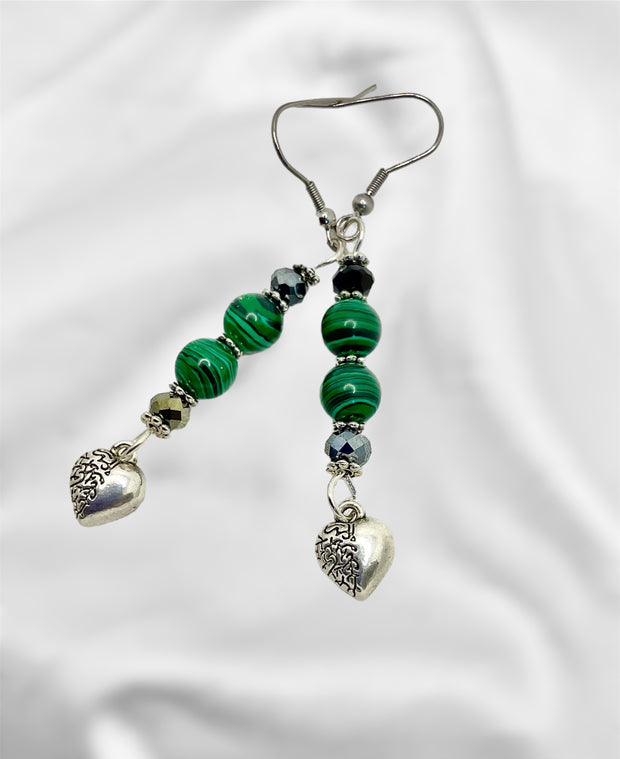 Malachite with Silver Heart & Malachite Spider Earrings