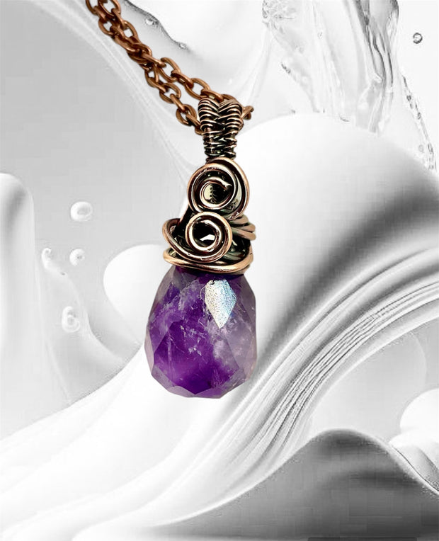 Amethyst Wire Wrapped Faceted Pendant