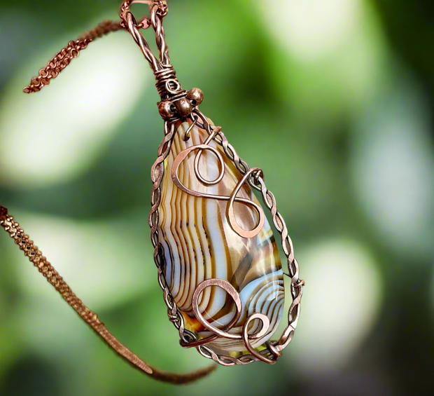 Banded Madagascan Agate Wire Wrapped Pendant