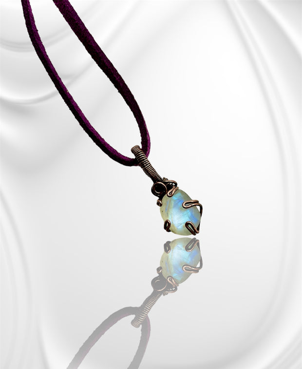 Mini Rainbow Moonstone Pendant in a Prong Setting