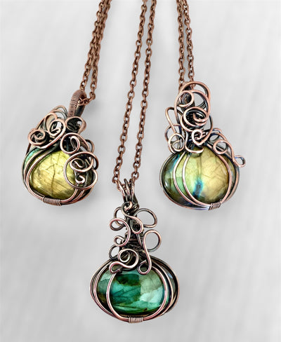 Labradorite Halloween Pumpkin Pendants