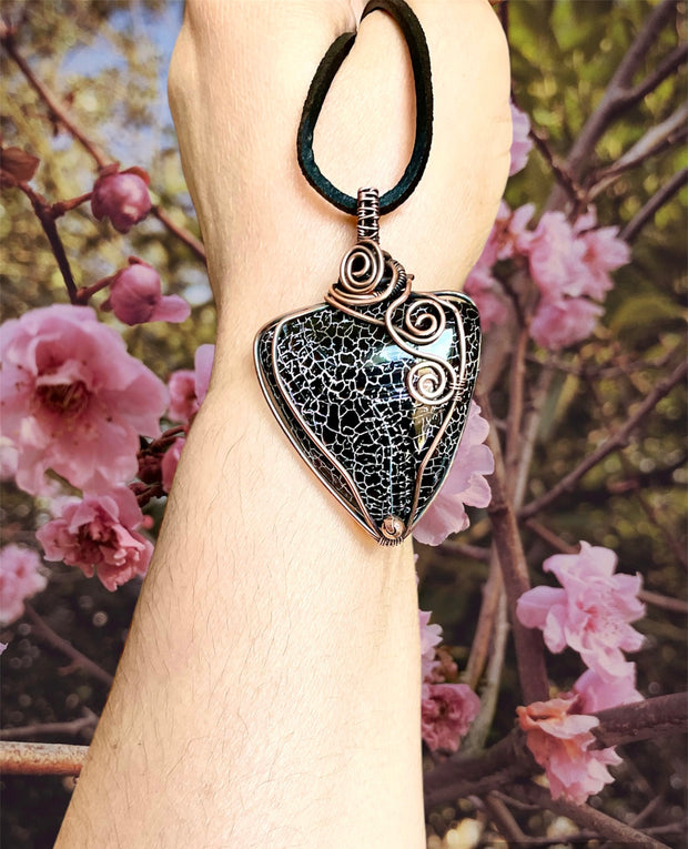 Black Fire Agate Wire Wrapped Pendant