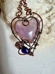 Amethyst Twin Hearts Wire Wrapped Pendant