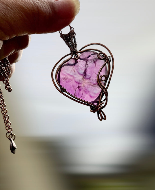 Purple Fluorite Heart Shaped Pendant