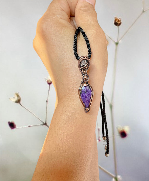 Charoite Pendant With Herkimer Diamond Accent