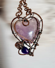 Amethyst Twin Hearts Wire Wrapped Pendant