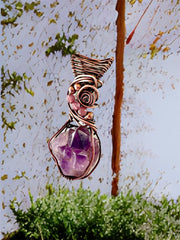 Amethyst Multi Pointed Elestial Pendant with Pink Tourmaline