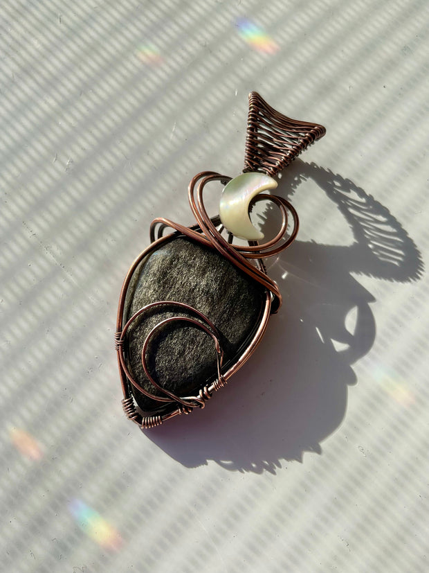 Silver Sheen Obsidian Moon Pendant