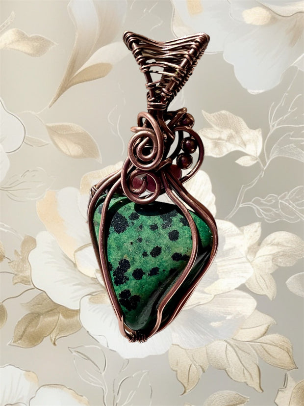 Green Dalmatian Jasper with Pink Tourmaline