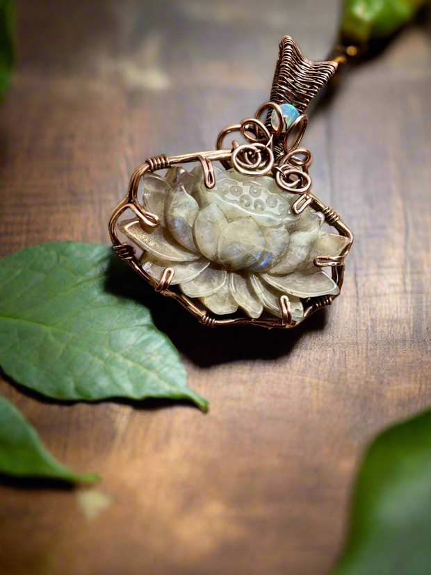 Labradorite & Peach Moonstone Lotus Pendants