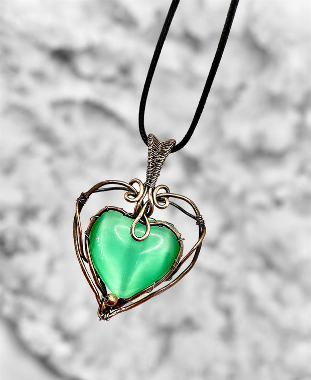 Green Cat’s Eye Heart Shaped Pendant