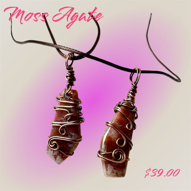 Red Moss Agate Wire Wrapped Pendants