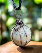 Mexican Crazy Lace Agate Wire Wrapped Orb Pendant