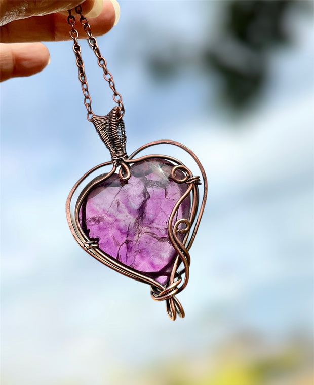 Purple Fluorite Heart Shaped Pendant