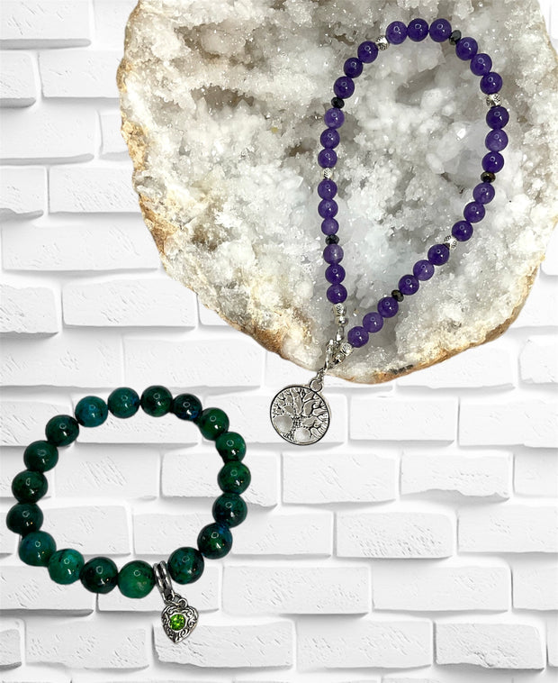 Chrysocolla Stretch Bracelet & Amethyst Anklet