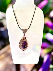 Charoite Wire Wrapped Pendants With Amethyst Accent