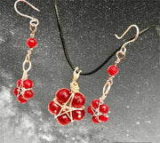 Brazilian Red Ruby Pentagram Pendant and Earrings Set